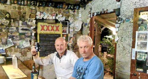 HERE’S CHEERS: The late Jeff Schneider (left) and Darryl Essery enjoy a beer on their recent holiday. HERE’S CHEERS: The late Jeff Schneider (left) and Darryl Essery enjoy a beer on their recent holiday.