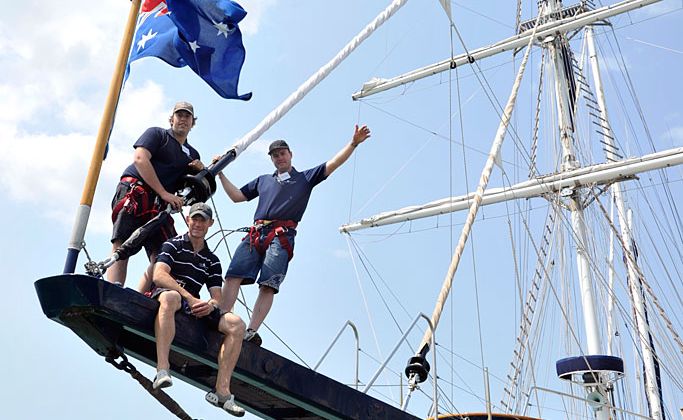 The Young Endeavour is leaving Gladstone today. Pictured are Shaun Hannant, Jayson Hannant and Lieutenant Commander Damien Munchenberg. The Young Endeavour is leaving Gladstone today. Pictured are Shaun Hannant, Jayson Hannant and Lieutenant Commander Damien Munchenberg.