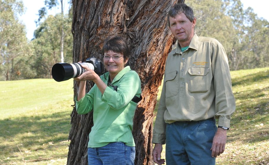Grafton Golf Club member and creator of the Birds of the Grafton District Golf Club DVD, Pam Kenway, and Course Superintendent John Nelson scouting for birds at the Grafton Golf Club on Thursday Grafton Golf Club member and creator of the Birds of the Grafton District Golf Club DVD, Pam Kenway, and Course Superintendent John Nelson scouting for birds at the Grafton Golf Club on Thursday