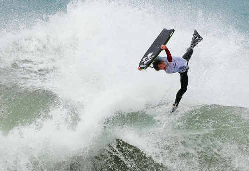 Lachlan Cramsie tackles the frightening swell at the Coopers Knights Beach Pro last weekend. Lachlan Cramsie tackles the frightening swell at the Coopers Knights Beach Pro last weekend.