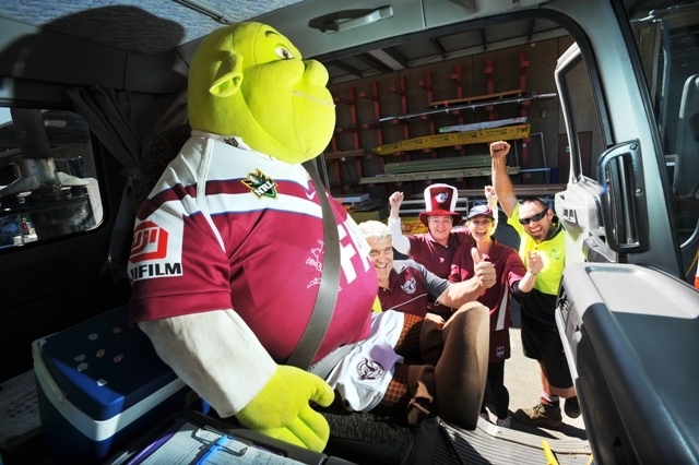 BRING US LUCK: Shrek the Sea Eagle with (from left) Ian Trengove, Kim Gilbey, Melinda Autry-Hall and Jason Weimer. BRUCE THOMAS BRING US LUCK: Shrek the Sea Eagle with (from left) Ian Trengove, Kim Gilbey, Melinda Autry-Hall and Jason Weimer. BRUCE THOMAS