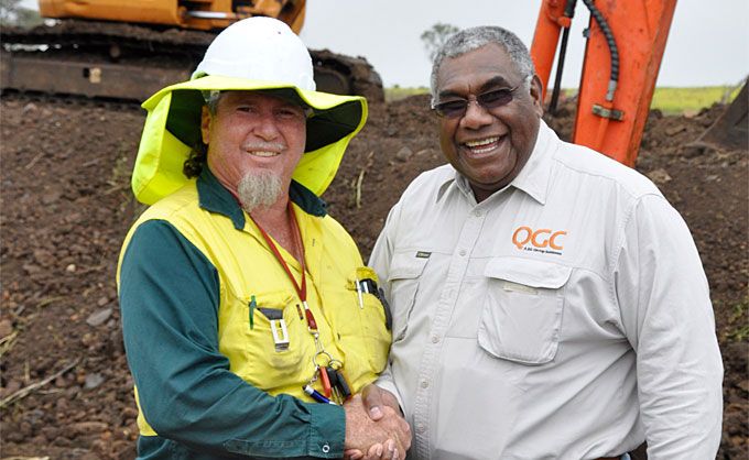 Mandandanji Limited CEO Bob Carlo (left) with QGC indigenous employment officer Gavin Vea Vea at Ag Training in Kingsthorpe Mandandanji Limited CEO Bob Carlo (left) with QGC indigenous employment officer Gavin Vea Vea at Ag Training in Kingsthorpe
