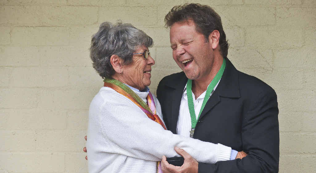 Irene Daley gives her son and new Clarence Valley ambassador Troy Cassar-Daley a congratulatory hug after the announcement at the Grafton Regional Gallery. Irene Daley gives her son and new Clarence Valley ambassador Troy Cassar-Daley a congratulatory hug after the announcement at the Grafton Regional Gallery.
