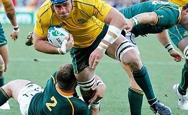 Australian captain James Horwill on the charge against the Springboks. Australian captain James Horwill on the charge against the Springboks.