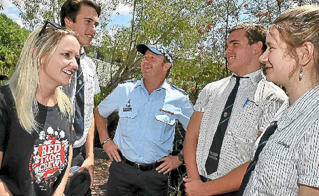 Amy Costello (Red Frog), Hugh Donovan, Sgt Steve McDonald, Max Hurley and Sophie O’Shea get together at St John’s College, Nambour to talk about safe drinking habits. Amy Costello (Red Frog), Hugh Donovan, Sgt Steve McDonald, Max Hurley and Sophie O’Shea get together at St John’s College, Nambour to talk about safe drinking habits.