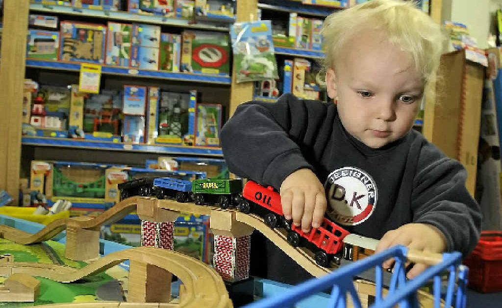 Angus Dowe, 2, loves playing with the Thomas the Tank Engine toys, which still prove to amuse children. Angus Dowe, 2, loves playing with the Thomas the Tank Engine toys, which still prove to amuse children.