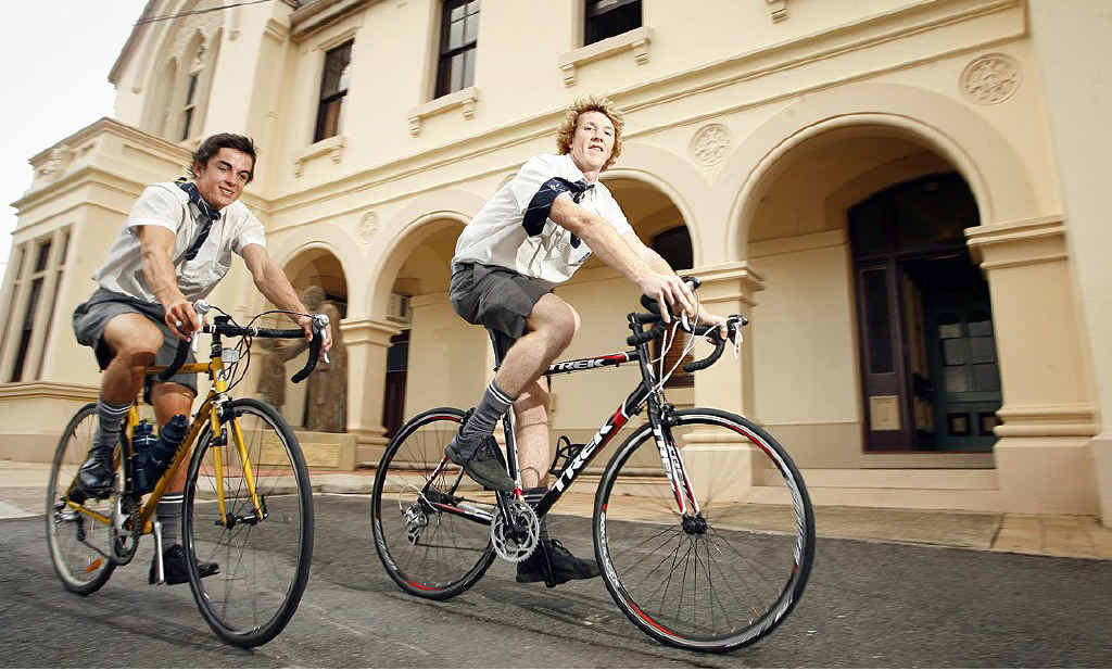 St Edmund’s seniors Thomas Gimpel and Ben Gadsby prepare for the annual Skool to Skoolies bike ride. St Edmund’s seniors Thomas Gimpel and Ben Gadsby prepare for the annual Skool to Skoolies bike ride.