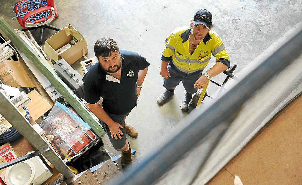 Laser Electrical managing director Matthew Kummerow, with tradesman Tim Fooks, is sick of training up apprentices who leave soon after for big mining pay packets. Laser Electrical managing director Matthew Kummerow, with tradesman Tim Fooks, is sick of training up apprentices who leave soon after for big mining pay packets.