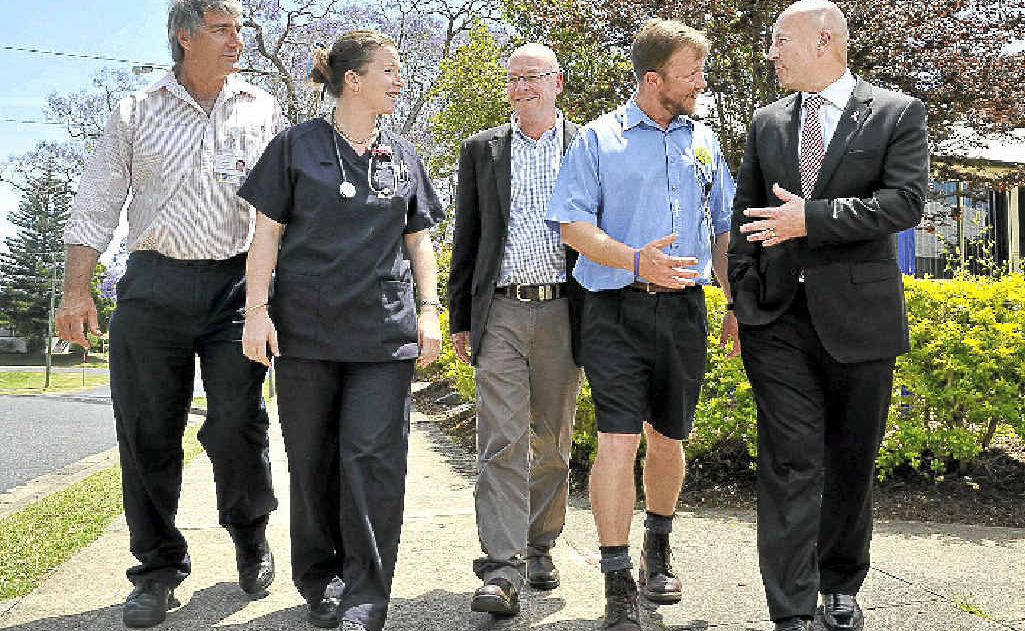 NSWNA delegate Neville Lollback (left), NSWNA Grafton branch secretary Kassie Packwood, Labor candidate for the Clarence by-election Peter Ellem, NSWNA Grafton branch assistant secretary Tyrone Dungey and NSW Opposition leader John Robertson. NSWNA delegate Neville Lollback (left), NSWNA Grafton branch secretary Kassie Packwood, Labor candidate for the Clarence by-election Peter Ellem, NSWNA Grafton branch assistant secretary Tyrone Dungey and NSW Opposition leader John Robertson.