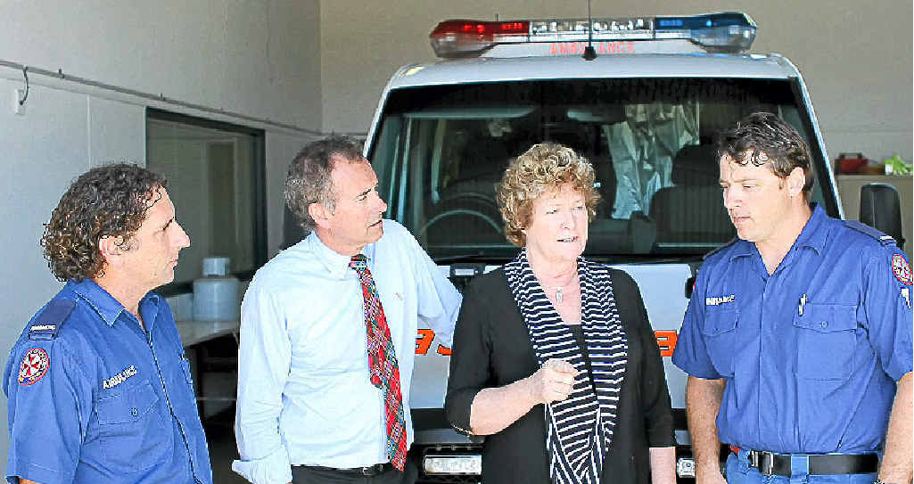 Paramedics David Jeffrey and Gavin Bridges talk to NSW Health Minister Jillian Skinner and Nationals Candidate for the Clarence by-election Chris Gulaptis at the Yamba Ambulance Station about issues facing the NSW Ambulance service. Paramedics David Jeffrey and Gavin Bridges talk to NSW Health Minister Jillian Skinner and Nationals Candidate for the Clarence by-election Chris Gulaptis at the Yamba Ambulance Station about issues facing the NSW Ambulance service.