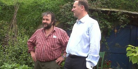 PJ with the PM. Peter Jackson and John Key at the Hobbit movie set. PJ with the PM. Peter Jackson and John Key at the Hobbit movie set.