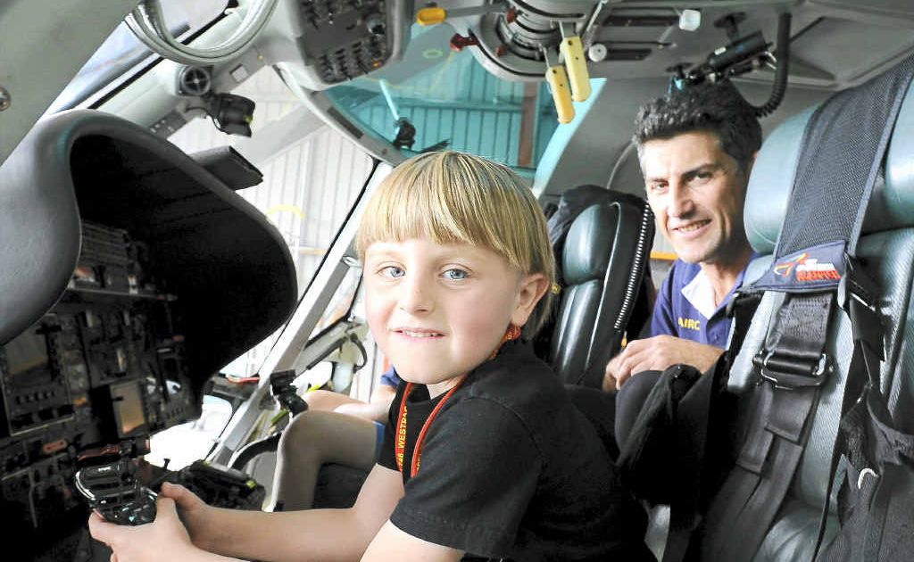Six-year-old Blake Allan visits the Westpac Rescue Helicopter base in Lismore for the first time since he required the service last year. Pilot Marty Hanna shows Blake the chopper’s controls. Six-year-old Blake Allan visits the Westpac Rescue Helicopter base in Lismore for the first time since he required the service last year. Pilot Marty Hanna shows Blake the chopper’s controls.
