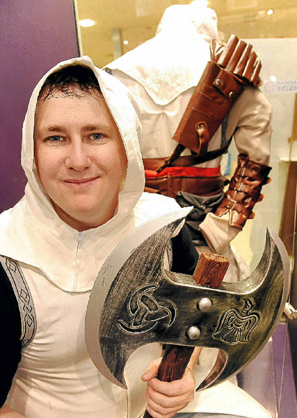 Hinkler Central’s Gametraders store manager Tyson Roles is excited by the new range of Assassin’s Creed latex replica weapons and thinks they will make great gifts for gaming enthusiasts. Hinkler Central’s Gametraders store manager Tyson Roles is excited by the new range of Assassin’s Creed latex replica weapons and thinks they will make great gifts for gaming enthusiasts.