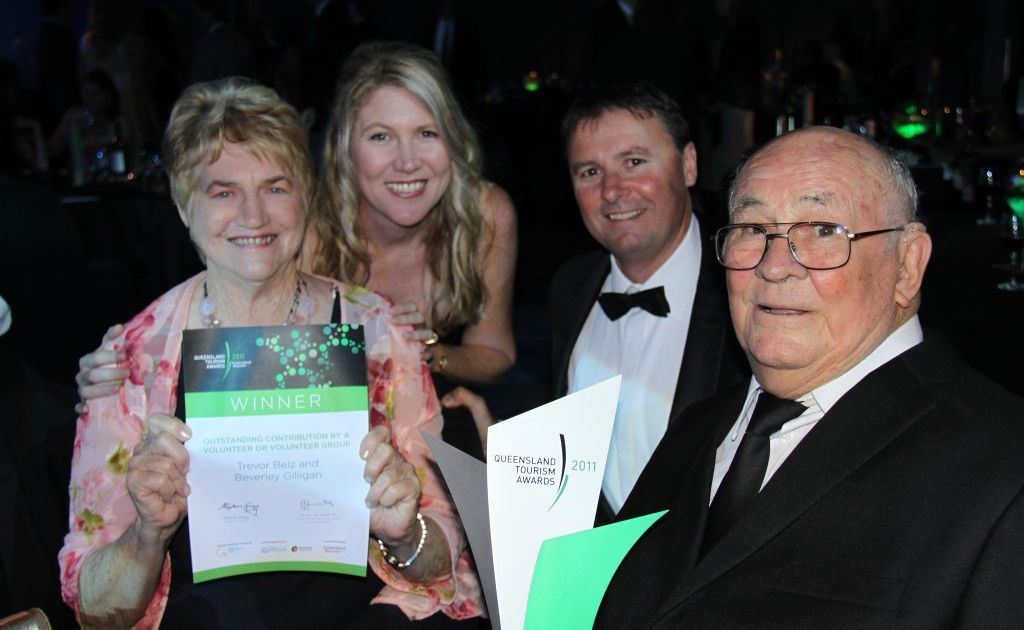 Volunteer Beverley Gilligan, Capricorn Enterprise CEO Mary Carroll, Tourism Qld Destination director Trevor Cox, volunteer Trevor Belz. Volunteer Beverley Gilligan, Capricorn Enterprise CEO Mary Carroll, Tourism Qld Destination director Trevor Cox, volunteer Trevor Belz.