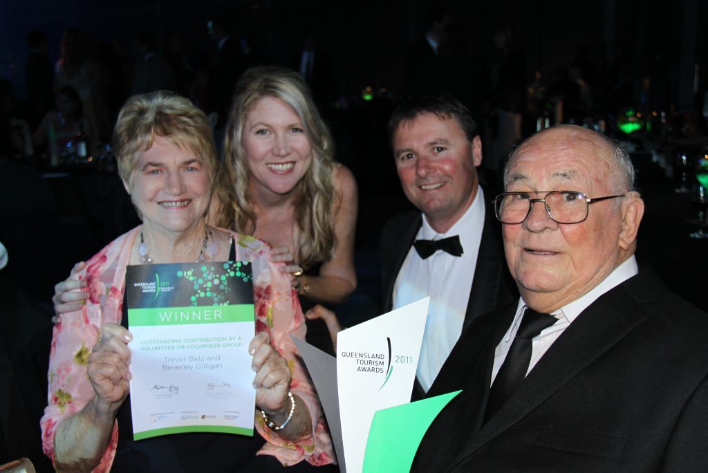 Volunteer Beverley Gilligan, Capricorn Enterprise CEO Mary Carroll, Tourism Qld Destination director Trevor Cox, volunteer Trevor Belz. Volunteer Beverley Gilligan, Capricorn Enterprise CEO Mary Carroll, Tourism Qld Destination director Trevor Cox, volunteer Trevor Belz.