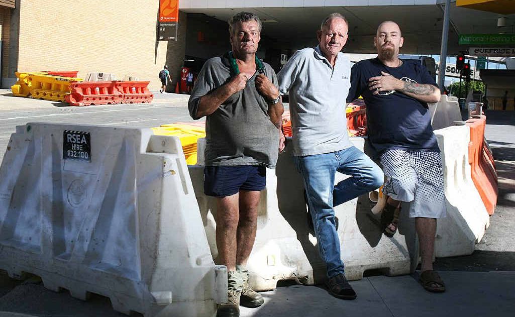 Graham Jones, Bob Barrett and Michael Robinson are not happy about the noise coming from the works in Bell Street. The men stay in the nearby Murphy’s Town Pub. Graham Jones, Bob Barrett and Michael Robinson are not happy about the noise coming from the works in Bell Street. The men stay in the nearby Murphy’s Town Pub.
