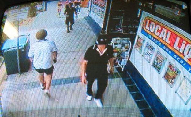 CCTV images from the Nambucca Local Liquor Store showing the alleged armed robber heading to and leaving the BCU branch. CCTV images from the Nambucca Local Liquor Store showing the alleged armed robber heading to and leaving the BCU branch.