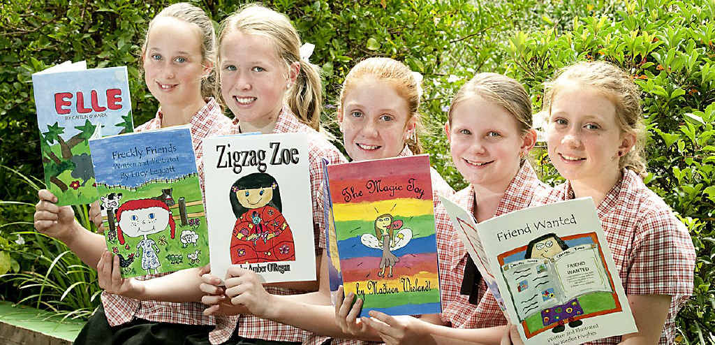Students (from left) Caitlin O’Mara, Lucy Leggatt, Amber O’Regan, Madison Weilandt and Keelee Hughes had lots of fun writing and illustrating their books for Jetstar’s new in-flight entertainment. Students (from left) Caitlin O’Mara, Lucy Leggatt, Amber O’Regan, Madison Weilandt and Keelee Hughes had lots of fun writing and illustrating their books for Jetstar’s new in-flight entertainment.