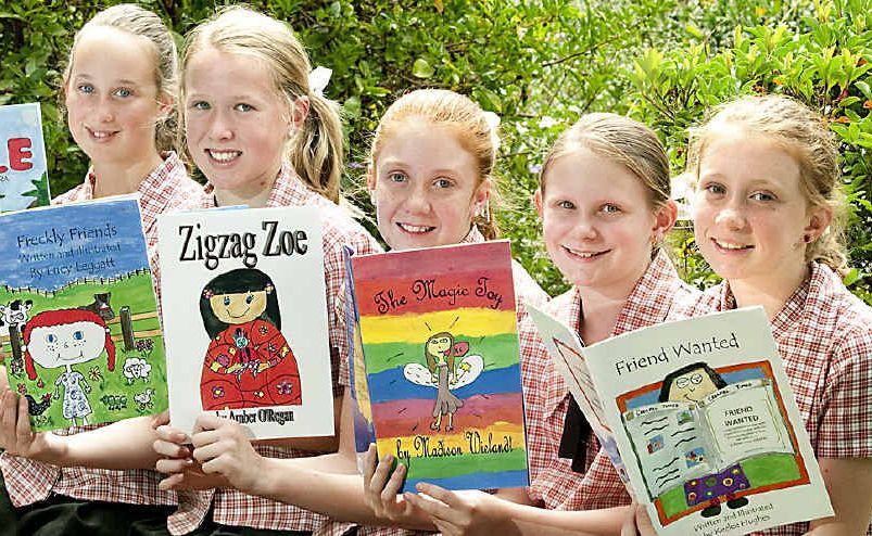 Students (from left) Caitlin O’Mara, Lucy Leggatt, Amber O’Regan, Madison Weilandt and Keelee Hughes had lots of fun writing and illustrating their books for Jetstar’s new in-flight entertainment. Students (from left) Caitlin O’Mara, Lucy Leggatt, Amber O’Regan, Madison Weilandt and Keelee Hughes had lots of fun writing and illustrating their books for Jetstar’s new in-flight entertainment.