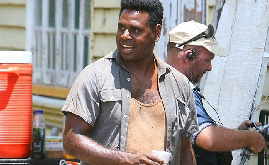 Actor Jimi Bani takes a break from playing the lead role of Eddie Mabo during filming at Rosewood. Actor Jimi Bani takes a break from playing the lead role of Eddie Mabo during filming at Rosewood.