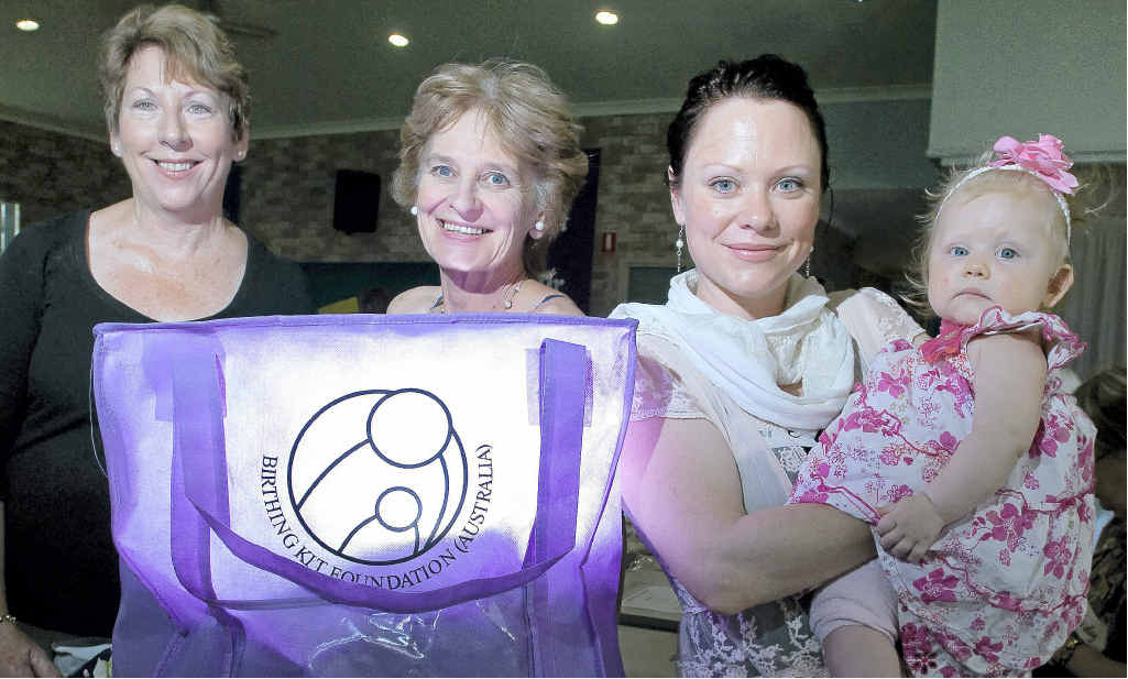 Julie Lee, Robyn Beck, Katie Beck Burgess and daughter Matilda Burgess, 7 months, putting together Birthing Kits for the Birthing Kit Foundation. Julie Lee, Robyn Beck, Katie Beck Burgess and daughter Matilda Burgess, 7 months, putting together Birthing Kits for the Birthing Kit Foundation.