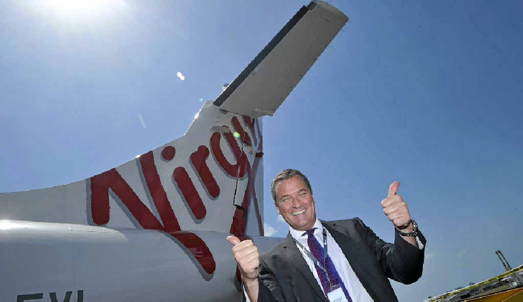 Gladstone is showing its newest airline, Virgin Australia. Virgin Australia’s general manager of Regional Operations, John Mackillop, gives the thumbs up ready to go. Gladstone is showing its newest airline, Virgin Australia. Virgin Australia’s general manager of Regional Operations, John Mackillop, gives the thumbs up ready to go.