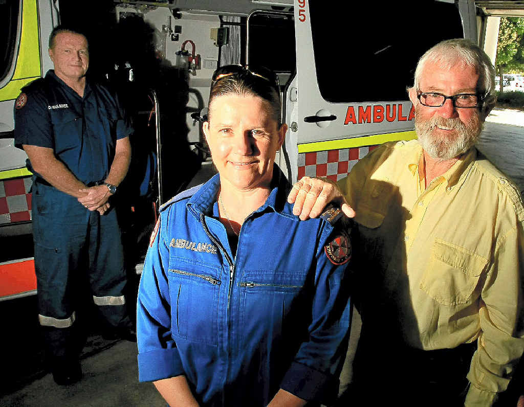 Heart attack survivor Campbell Morris would not be alive today without the work of paramedics Annette Tierney and Geoff Senior.
