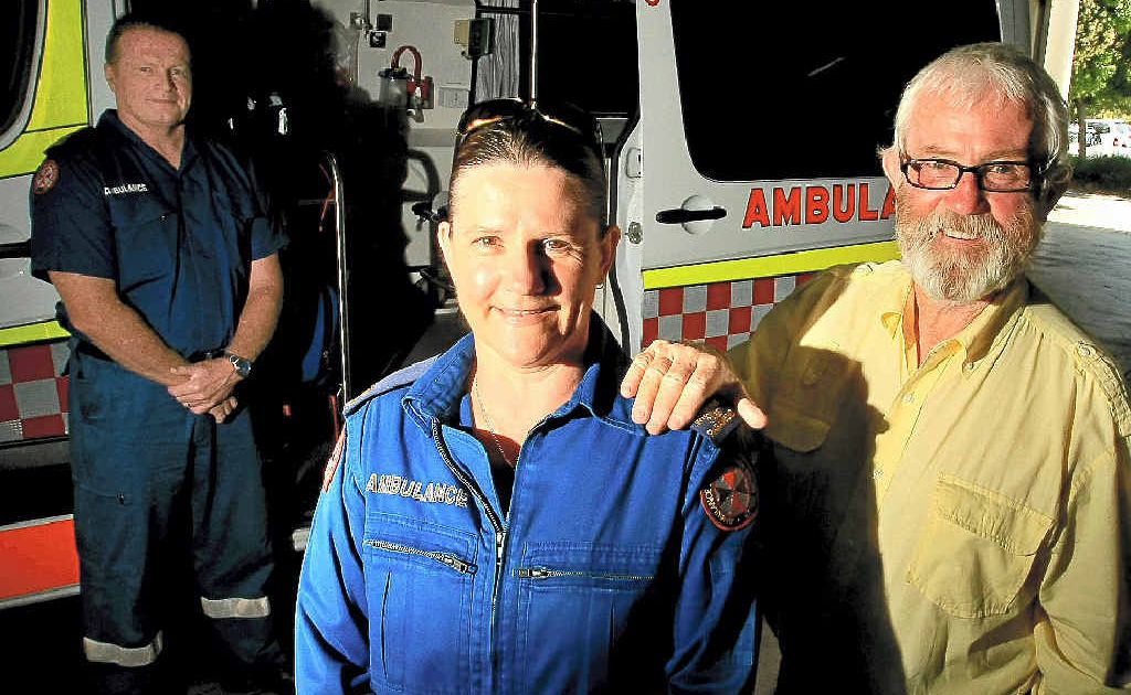 Heart attack survivor Campbell Morris would not be alive today without the work of paramedics Annette Tierney and Geoff Senior. Heart attack survivor Campbell Morris would not be alive today without the work of paramedics Annette Tierney and Geoff Senior.