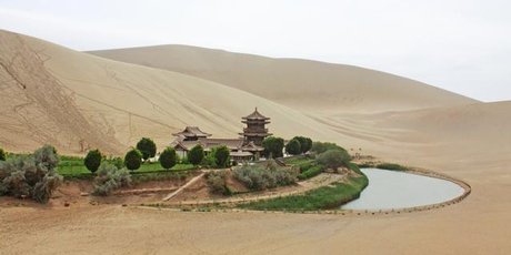 Despite the huge, shifting dunes that surround it, Crescent Moon Lake has never been filled in. Despite the huge, shifting dunes that surround it, Crescent Moon Lake has never been filled in.