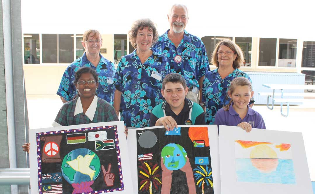 PEACEFUL DISPLAY: Airlie Beach Lions Club members Coral Salmon, Sandra Hardy, Alan Browning and Robina Mealey presented prizes to Whitsunday Christian College peace poster entrants Karita Supramanim, Andrew Bickhoff and Caitlin Hutchinson on Monday. Photo Aimee Vinci / Whitsunday Times PEACEFUL DISPLAY: Airlie Beach Lions Club members Coral Salmon, Sandra Hardy, Alan Browning and Robina Mealey presented prizes to Whitsunday Christian College peace poster entrants Karita Supramanim, Andrew Bickhoff and Caitlin Hutchinson on Monday. Photo Aimee Vinci / Whitsunday Times