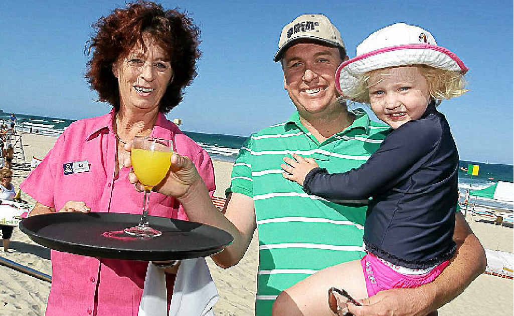 Luke Fing and his daughter Ali, 3, think a beach valet like Sue Love from Maroochy Surf Club sounds like a great idea. Luke Fing and his daughter Ali, 3, think a beach valet like Sue Love from Maroochy Surf Club sounds like a great idea.