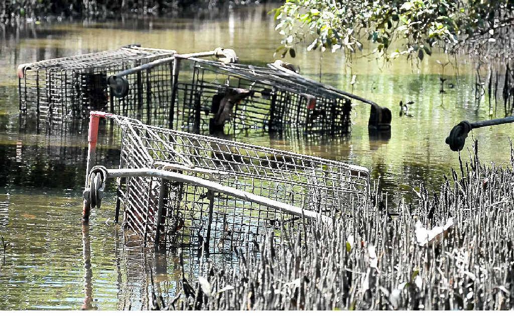 Missing trolleys, like these in Tweed Heads South creek, can now be returned by using a smart-phone application. Missing trolleys, like these in Tweed Heads South creek, can now be returned by using a smart-phone application.