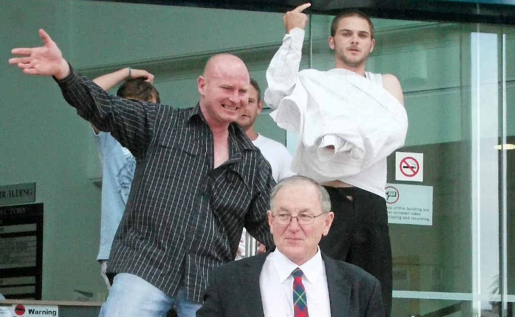 Patrick Lloyd Swayn (left) and Trent John Horton leave court with their solicitor Doug Winning. Patrick Lloyd Swayn (left) and Trent John Horton leave court with their solicitor Doug Winning.