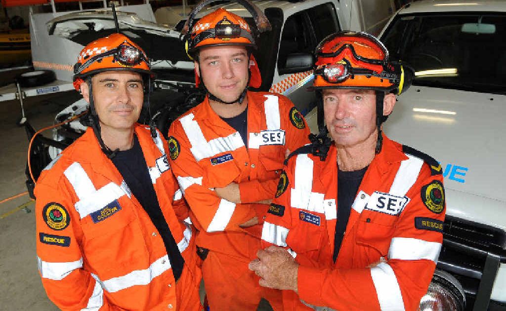 Lismore City SES volunteers (from left) Neil Coulter, Sebastian Enmark and John Ludlow are among those off to the North West Region to assist emergency efforts. Lismore City SES volunteers (from left) Neil Coulter, Sebastian Enmark and John Ludlow are among those off to the North West Region to assist emergency efforts.