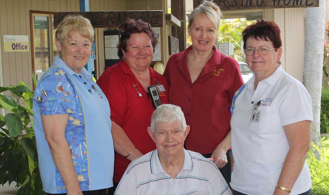 COMMUNITY SPIRIT: Gaye Kazakoff-Corr, Lorraine Rock, Janet Wheeler and Faylene Cooke with nursing home resident of seven years George Fry (centre) who will be celebrating The Proserpine Nursing Home's 25th anniversary this weekend. Photo Sharon Smallwood / Whitsunday Times COMMUNITY SPIRIT: Gaye Kazakoff-Corr, Lorraine Rock, Janet Wheeler and Faylene Cooke with nursing home resident of seven years George Fry (centre) who will be celebrating The Proserpine Nursing Home's 25th anniversary this weekend. Photo Sharon Smallwood / Whitsunday Times