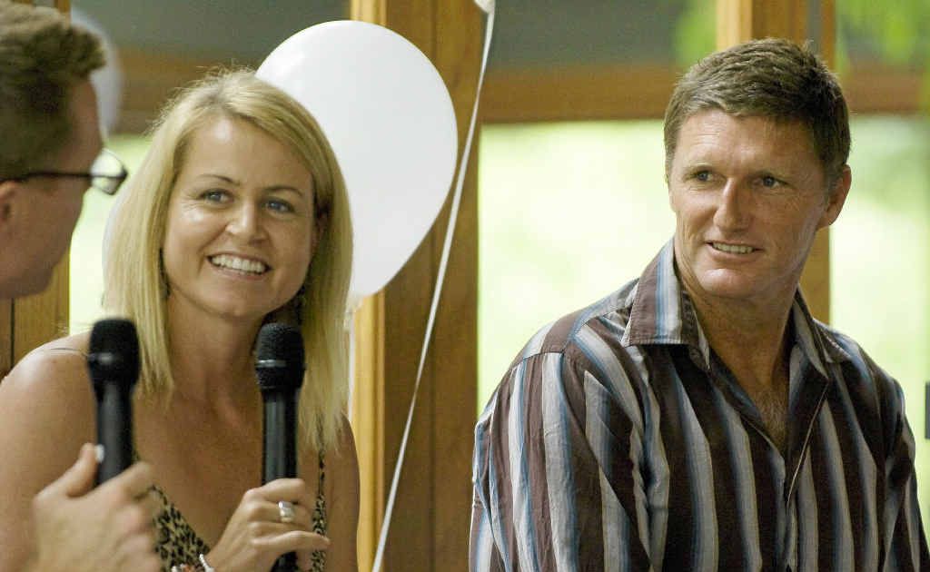 Karla Gilbert and Trevor Hendy are interviewed by Brad McEwen at the inaugural Sports Charity Lunch at the Byron at Byron Resort and Spa. Karla Gilbert and Trevor Hendy are interviewed by Brad McEwen at the inaugural Sports Charity Lunch at the Byron at Byron Resort and Spa.