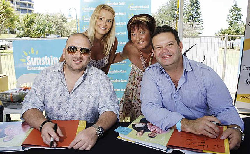 Attending the Sunshine Coast’s biggest outdoor picnic at Happy Valley recently are MasterChef stars George Calombaris and Gary Mehigan with Krystal Reynolds, left, and Debbie O’Keefe. Attending the Sunshine Coast’s biggest outdoor picnic at Happy Valley recently are MasterChef stars George Calombaris and Gary Mehigan with Krystal Reynolds, left, and Debbie O’Keefe.