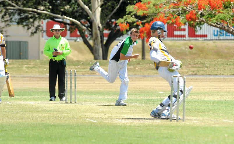 Metropolitan North’s Jordan Gentile keeps Capricornia batsman Tom Bugeja on his toes in the Queensland Schools 14 Years and Under Championships at Kendall’s Flats. Metropolitan North’s Jordan Gentile keeps Capricornia batsman Tom Bugeja on his toes in the Queensland Schools 14 Years and Under Championships at Kendall’s Flats.