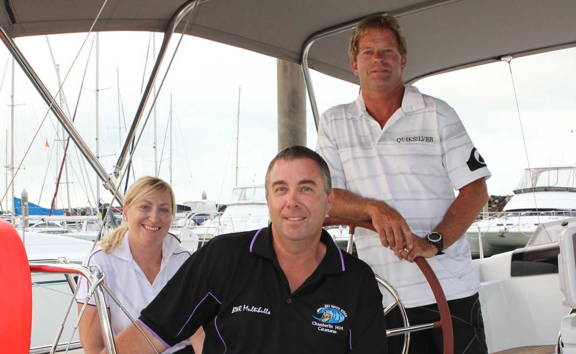 HAPPY SAILING: Whitsunday sailors Rachael Honke and Rupert King welcomed renowned yachtsman Bruce Arms to the Whitsundays this week. Photo Sharon Smallwood / Whitsunday Times HAPPY SAILING: Whitsunday sailors Rachael Honke and Rupert King welcomed renowned yachtsman Bruce Arms to the Whitsundays this week. Photo Sharon Smallwood / Whitsunday Times
