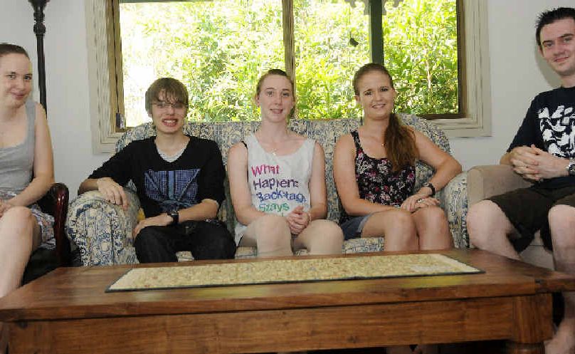 Kimberley Warren (17), Luther Rohde (16), Caty Golder (18), Jessica Fuller (17) and James Balsillie (7), discussed AIDS awareness among local teens.