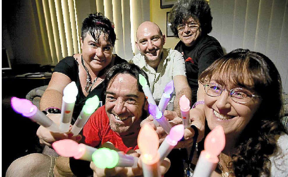 (Back from left) Fairy Princess Amber, Brett Paradise of NRSDC and Rosalind Hawkins, (front from left) Dermot Ryan and Sioux Harrion will hold a candlelight vigil for World AIDS day.