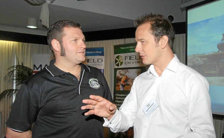 STRATEGY: MAIN member and IMES’ Michael McGrath (left) discusses recruitment and retention strategies with Hays senior business manager Gareth Broadrick yesterday. STRATEGY: MAIN member and IMES’ Michael McGrath (left) discusses recruitment and retention strategies with Hays senior business manager Gareth Broadrick yesterday.