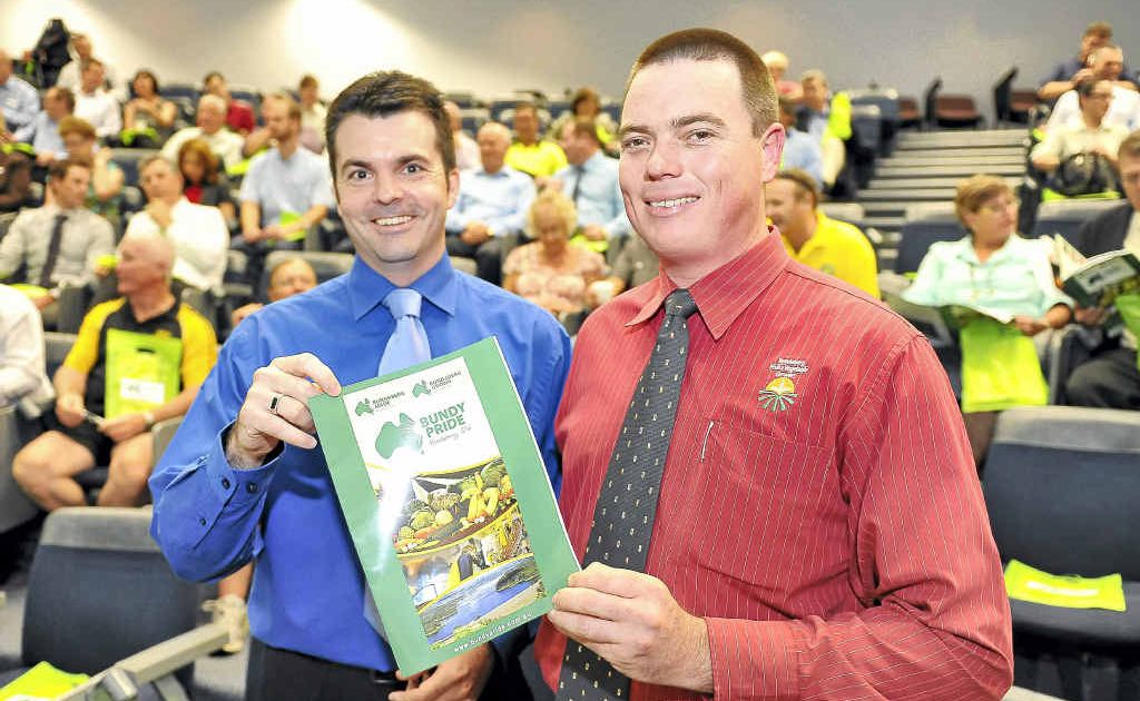 Bundaberg Chamber of Commerce president Dion Taylor and Bundaberg Fruit and Vegetable Growers’ Peter Hockings at the launch of Bundy Pride. Bundaberg Chamber of Commerce president Dion Taylor and Bundaberg Fruit and Vegetable Growers’ Peter Hockings at the launch of Bundy Pride.