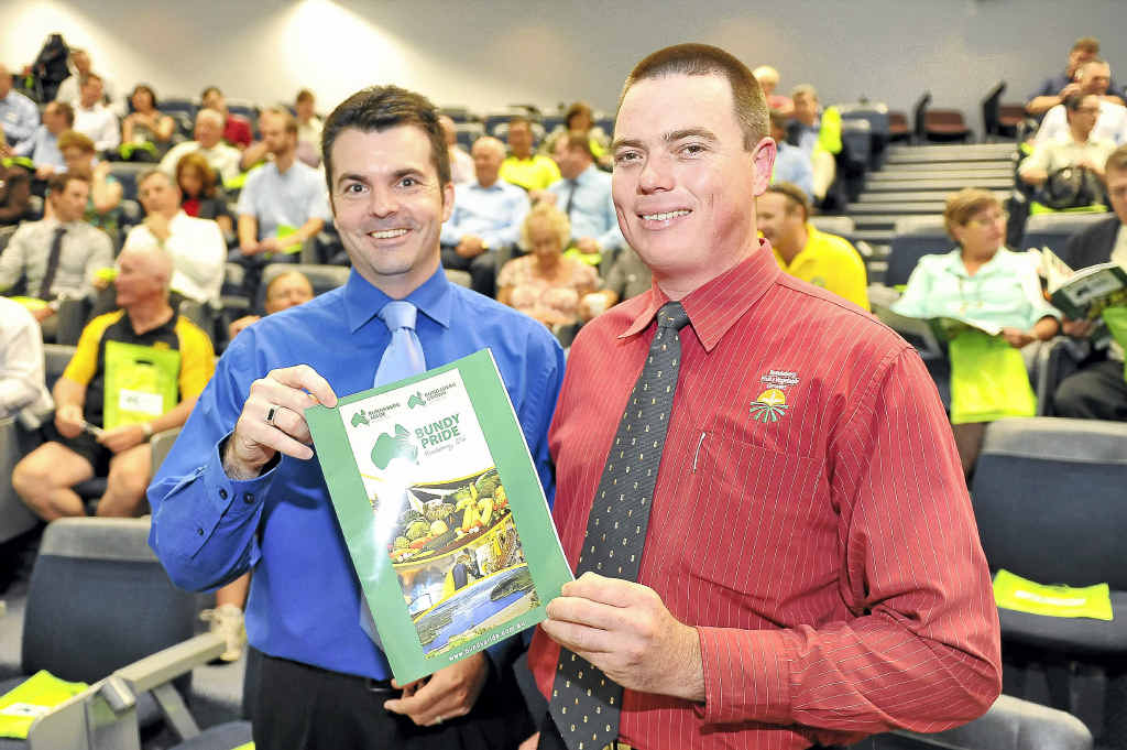Bundaberg Chamber of Commerce president Dion Taylor and Bundaberg Fruit and Vegetable Growers’ Peter Hockings at the launch of Bundy Pride. Bundaberg Chamber of Commerce president Dion Taylor and Bundaberg Fruit and Vegetable Growers’ Peter Hockings at the launch of Bundy Pride.