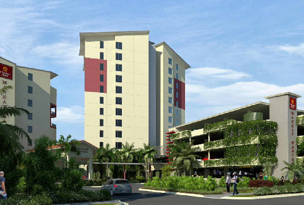 An artist’s perspective of the new 12-storey hotel which will be built at the Mackay Marina alongside the Clarion Hotel. An artist’s perspective of the new 12-storey hotel which will be built at the Mackay Marina alongside the Clarion Hotel.