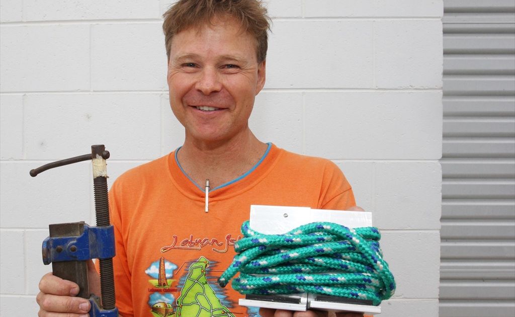 Inventor Mick Falkstrom with his rope clamp. Inventor Mick Falkstrom with his rope clamp.