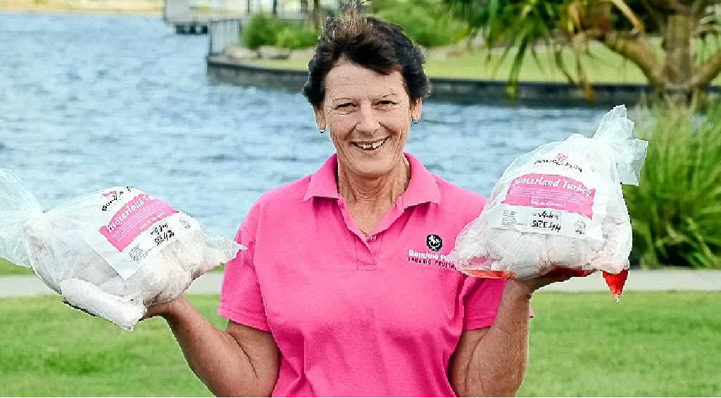 Jenny Hale shows off organic turkeys supplied by local company Bendelle Farm. Jenny Hale shows off organic turkeys supplied by local company Bendelle Farm.