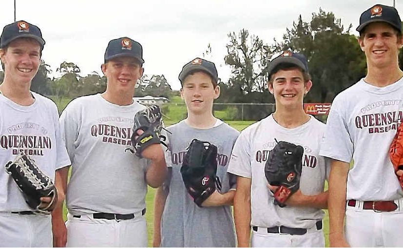 Far North Coast baseballers selected for the Australian junior championships next month are, from left, Dean Gillespie, Lachlan Allen, Will Riley, Jake Youngberry and Tom Youngberry. Absent: Nathan Cunningham and Michael Gahan. Far North Coast baseballers selected for the Australian junior championships next month are, from left, Dean Gillespie, Lachlan Allen, Will Riley, Jake Youngberry and Tom Youngberry. Absent: Nathan Cunningham and Michael Gahan.