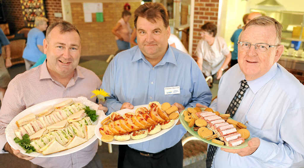LNP party members Jack Dempsey, Stephen Bennett and Paul Neville put on a Christmas morning tea at Carlyle Gardens. LNP party members Jack Dempsey, Stephen Bennett and Paul Neville put on a Christmas morning tea at Carlyle Gardens.