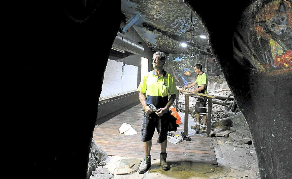 Tony Ivey (left) and Daniel Rossington from Tony Ivey Building Maintenance hard at work on the refurbishment of the interactive rainforest display at the Lismore Visitor Information Centre. The artwork is by Burri Jerome. Tony Ivey (left) and Daniel Rossington from Tony Ivey Building Maintenance hard at work on the refurbishment of the interactive rainforest display at the Lismore Visitor Information Centre. The artwork is by Burri Jerome.